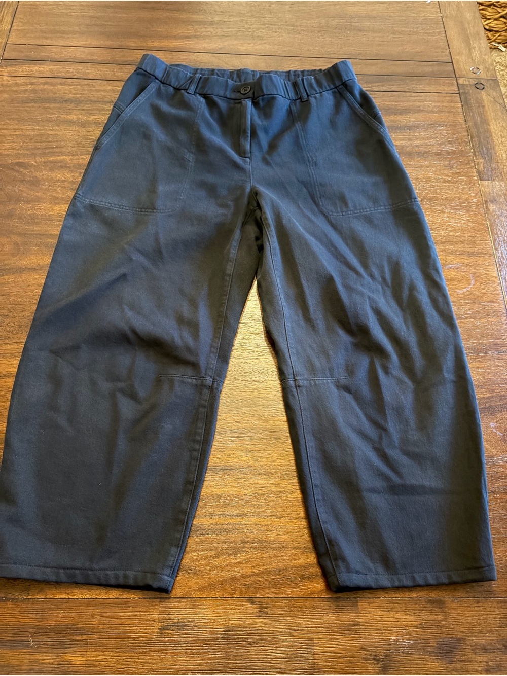 Eileen Fisher Petite Women’s PM Black Cropped Relaxed Pants Elastic Waist